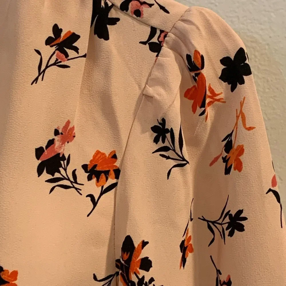 Ann Taylor Pink/Peach  Puff Sleeve Wrap Blouse - Picture 4 of 10